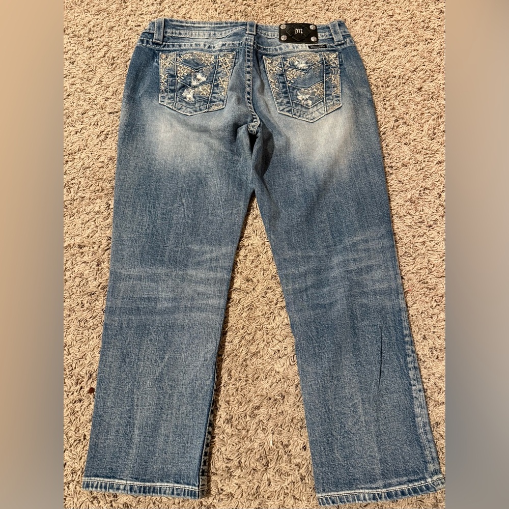 Miss Me Bootcut Jeans Embellished Pocket Size 31 Boyfriend Capri - Picture 2 of 5